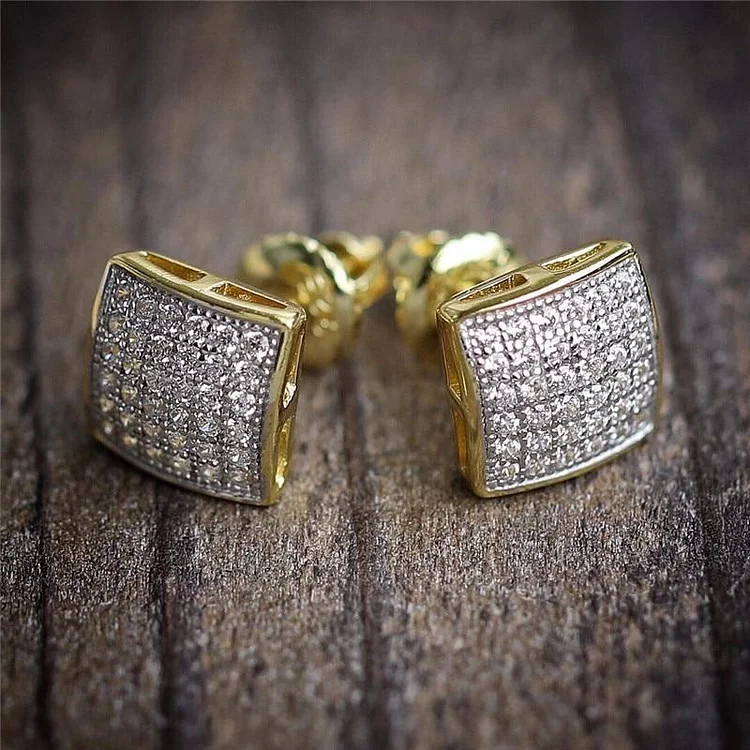 Hip Hop Iced Out Square Stud Gold Earrings