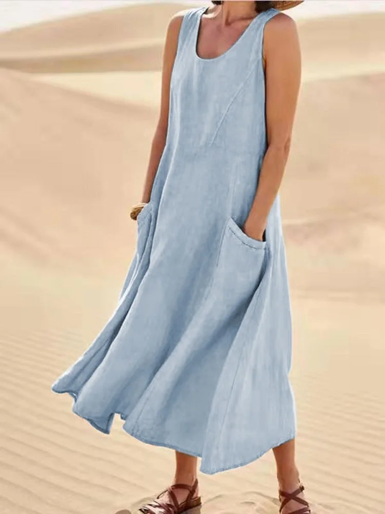 Sleeveless Cotton Linen Maxi Dress socialshop