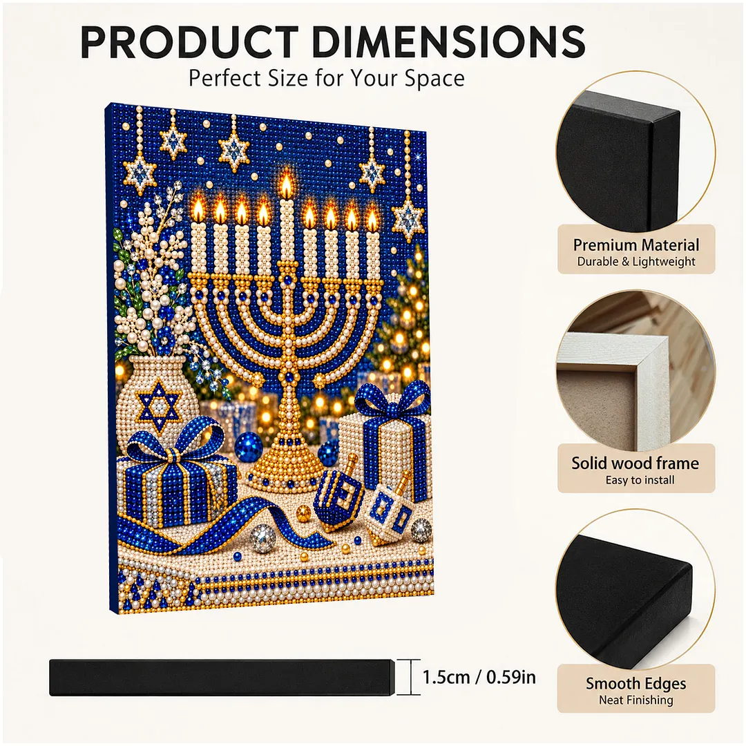 Framed Pearl Painting Kit DIY Hanukkah Menorah Bead Art 11.81x15.75in