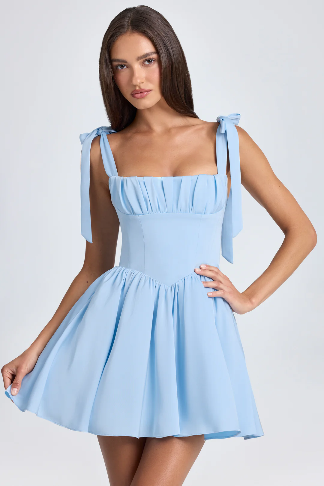 Lvs&Broner Sky Blue Spaghetti Strap Sleeveless Pleated A Line Short Homecoming Dress 