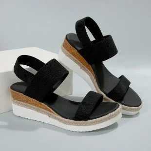 Qengg Qengg Women's Sandals 2023 Summer New Slope Heel Casual Sandals Women With A Word Buckle Roman Sandals