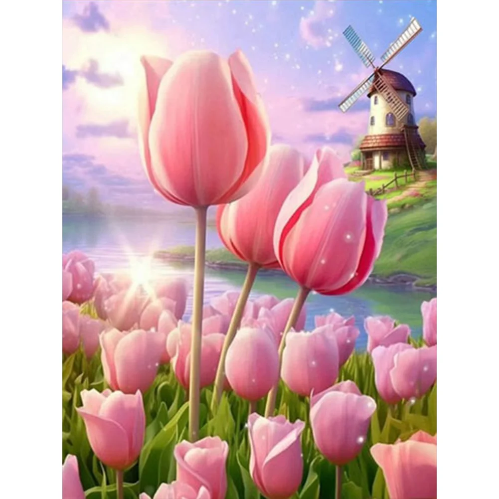 9CT Full Stamped Cross Stitch Bead Embroidery- Tulip(Canvas|44*62CM)