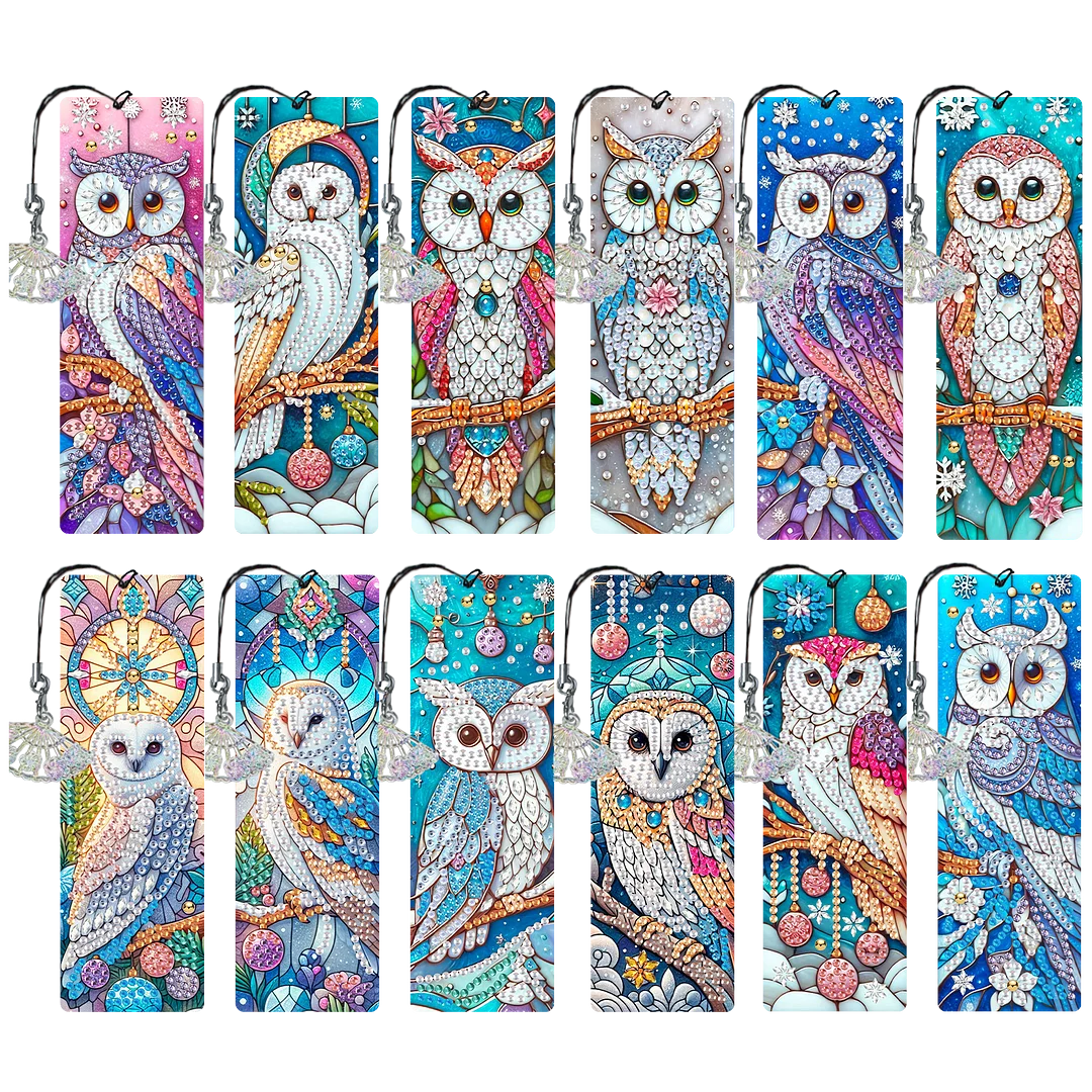 12Pcs Owl DIY Diamond Painting Bookmarks for Book Lovers Mosaic Art Supplies