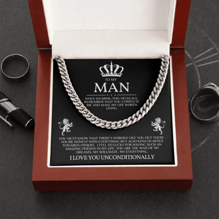 To My Man-Cuban Link Chain Necklace Promise Necklace Gift Set "You are The Man of My Dreams"