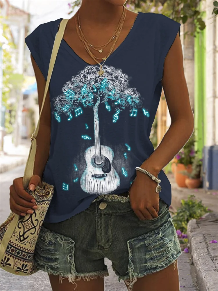 Sound Of Nature Guitar Art V Neck Tank Top