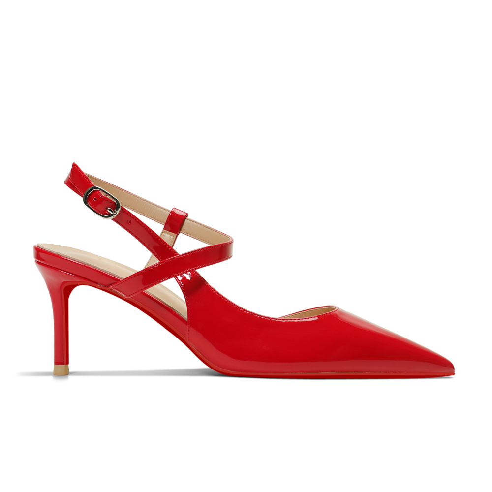 65mm Women Slingback Red Bottom Pumps Ankle Strap Jenlove Stiletto Mid Heel Close Pointed Toe Dress Red Soles Sandals Shoes-MERUMOTE