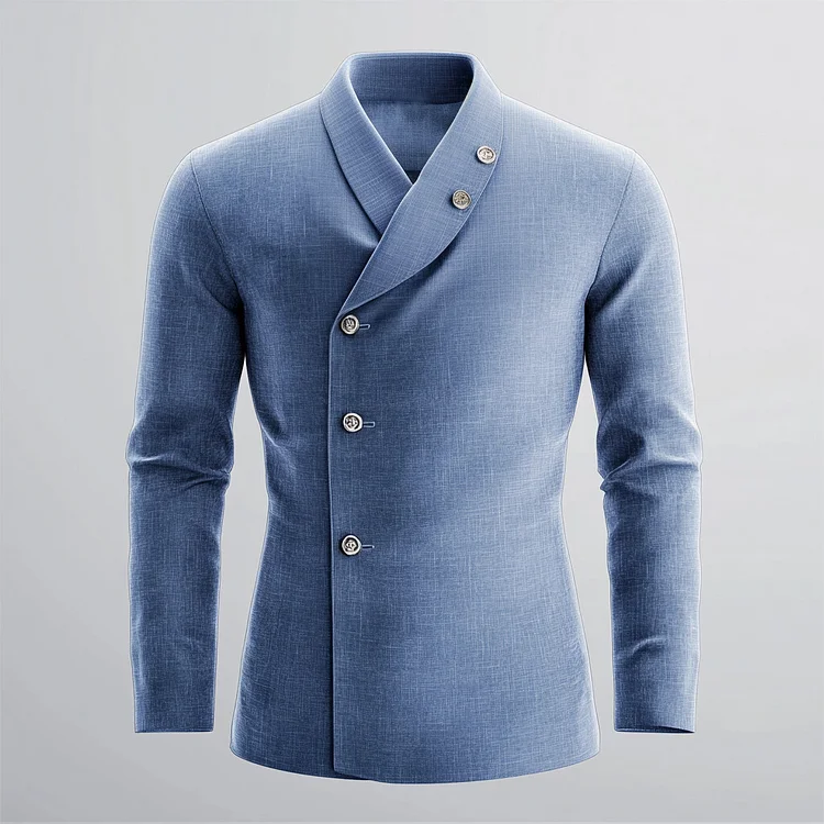 Men's Shawl Lapel Slant Button Long Sleeve Solid Jacket