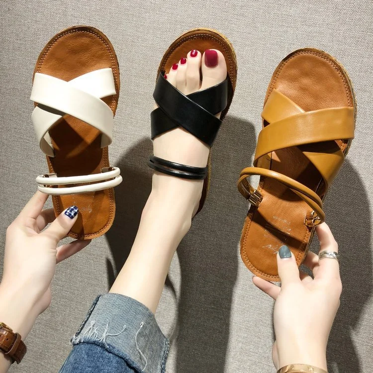 Yyvonne Drag Women Wear Cold Drag Summer New Korean Version Of Thick-Soled Cross Two Wearing Sandals Students Leisure Beach Shoes Women Year-Round