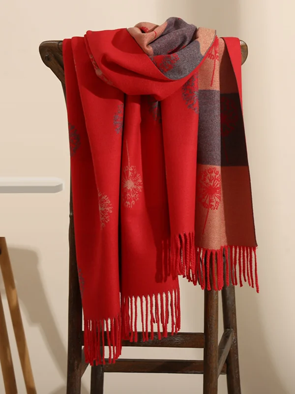 Original Creation Contrast Color Tasseled Shawl&Scarf