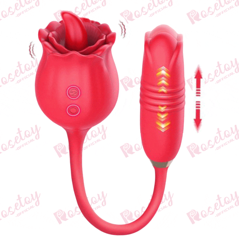 3-in-1 Tongue-licking Rose Toy With Thrusting Bullet Vibrator - Rose Toy