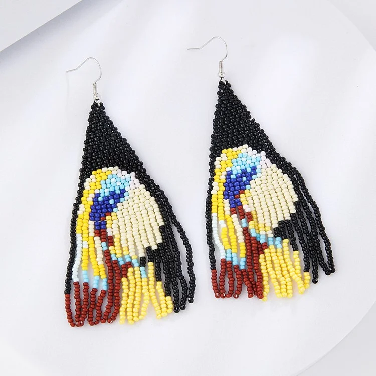 Hand-woven Landscape Starry Sky Rice Bead Tassel Earrings
