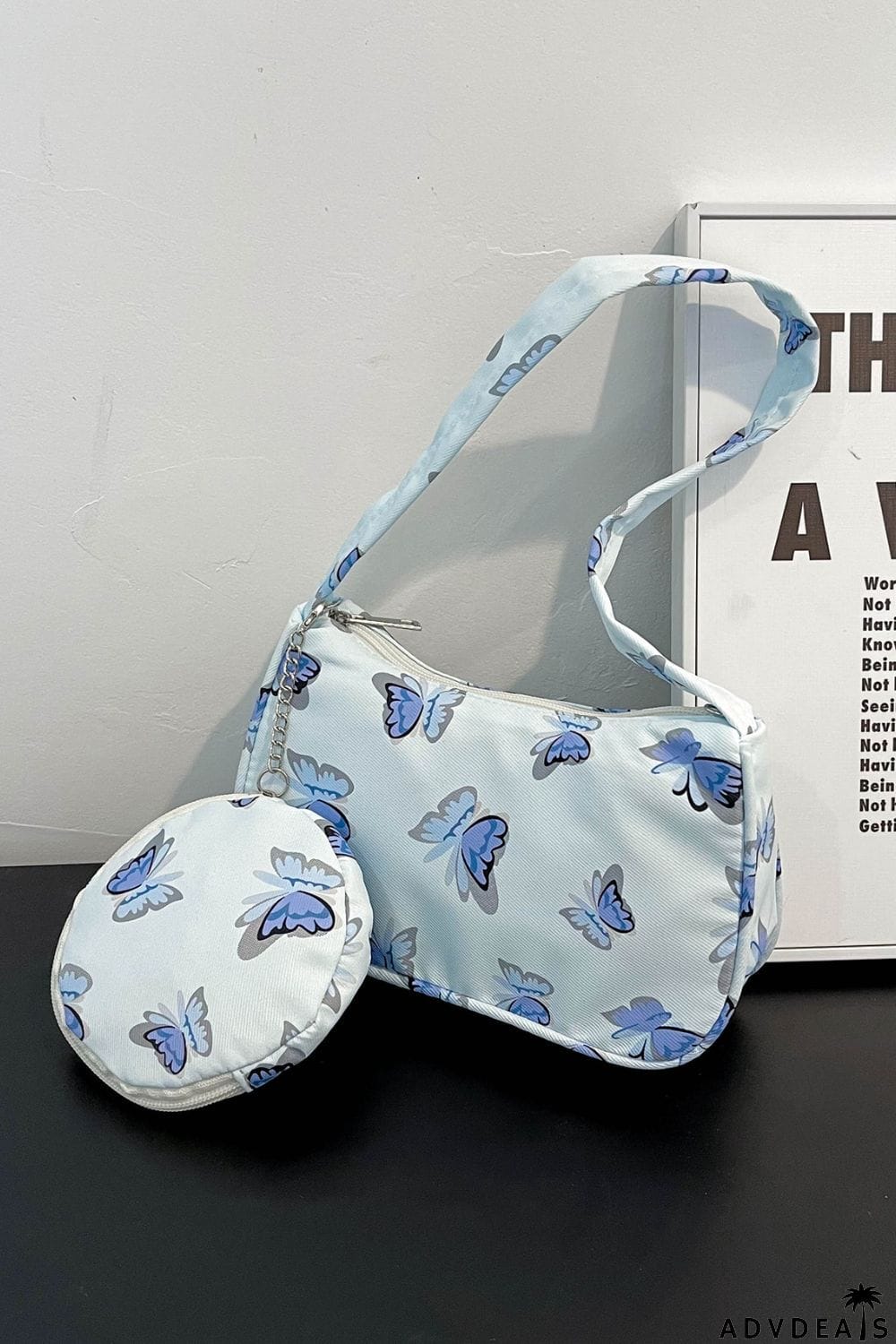 Butterfly Print Shoulder Bag with Purse