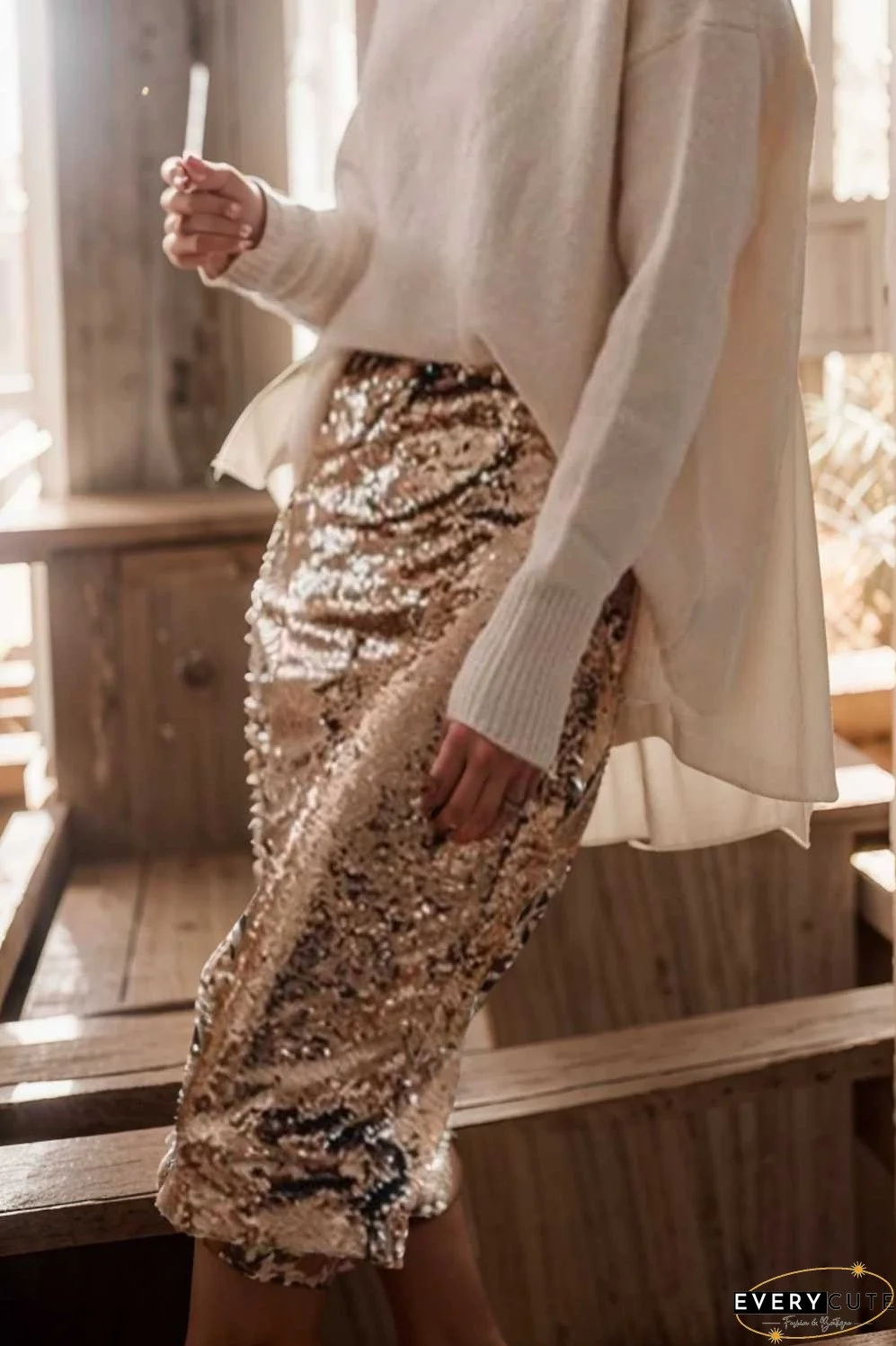 women s skirts sequined skinny slit midi skirt