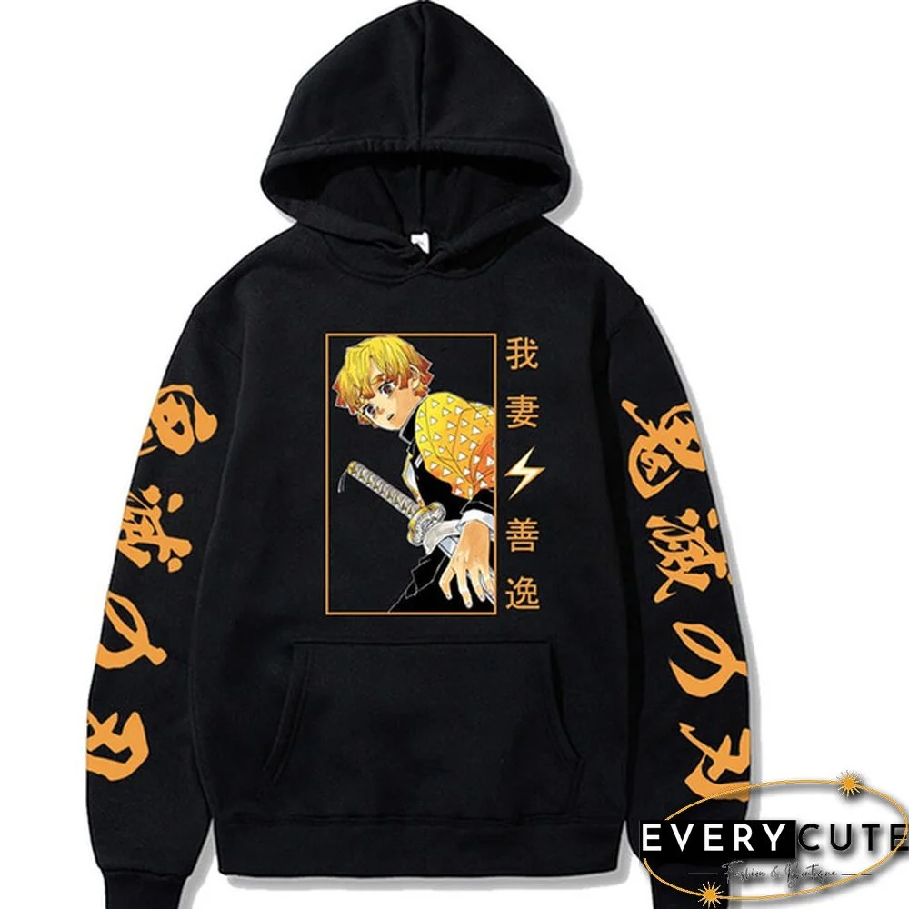 Hot Anime Demon Slayer Kimetsu No Yaiba Hoodies Agatsuma Zenitsu Printed Sweatshirt Streetwear Harajuku Long Sleeve Casual Pullover For Unisex