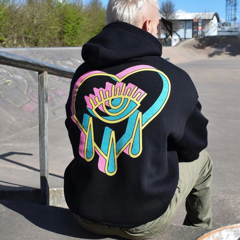 Hooded Colorful Eyes Heart Print Hoodie