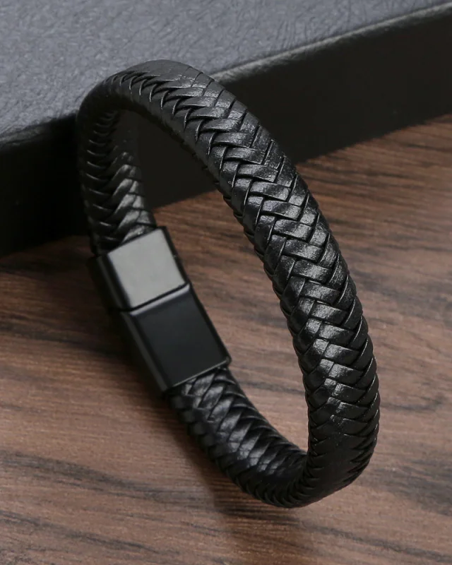 Men's Vintage Leather Braided Titanium Steel Bracelet
