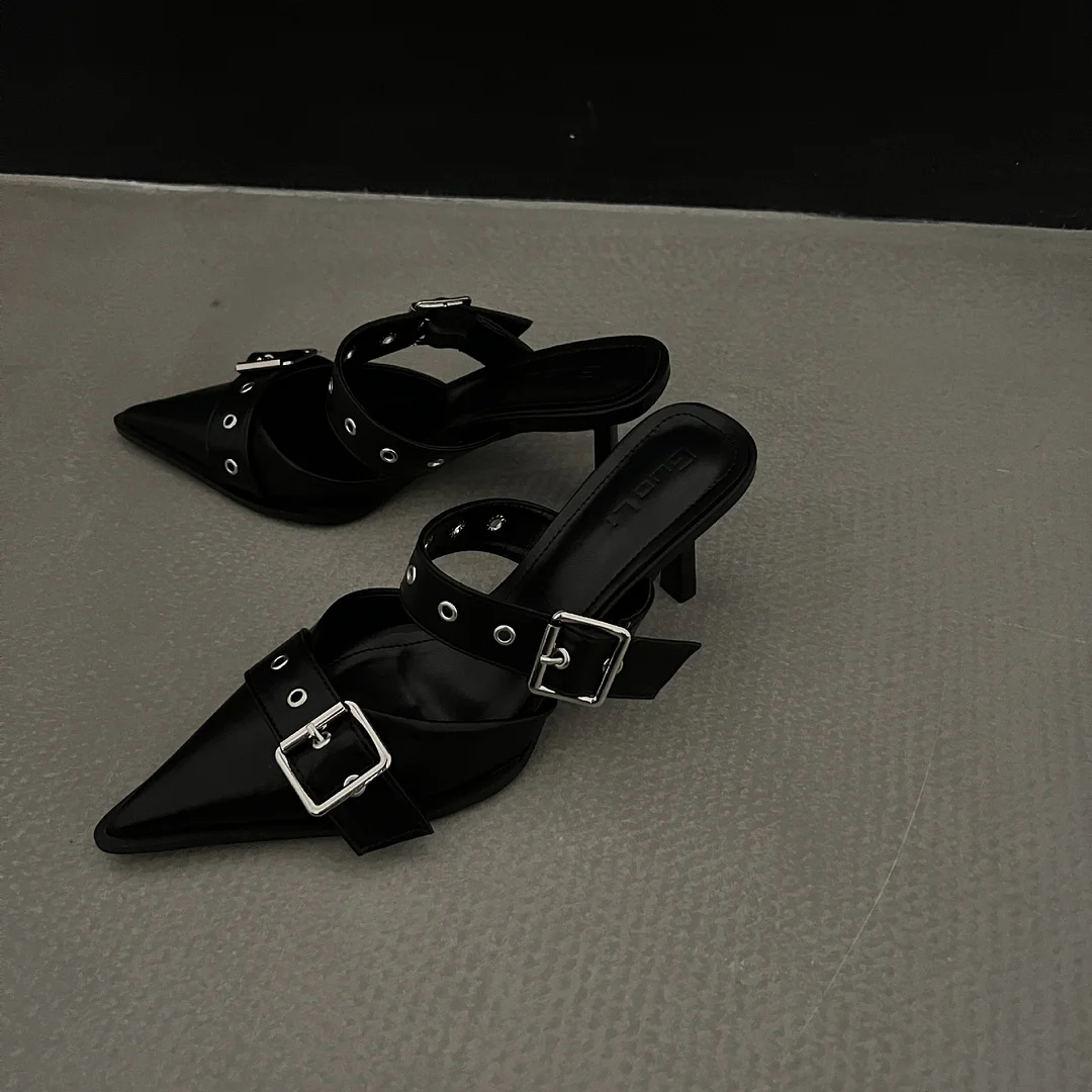 Breakj Breakj Summer ~ Pointed Belt Buckle Thin Belt Buckle Single Shoes Silver Back High Heel Sandals