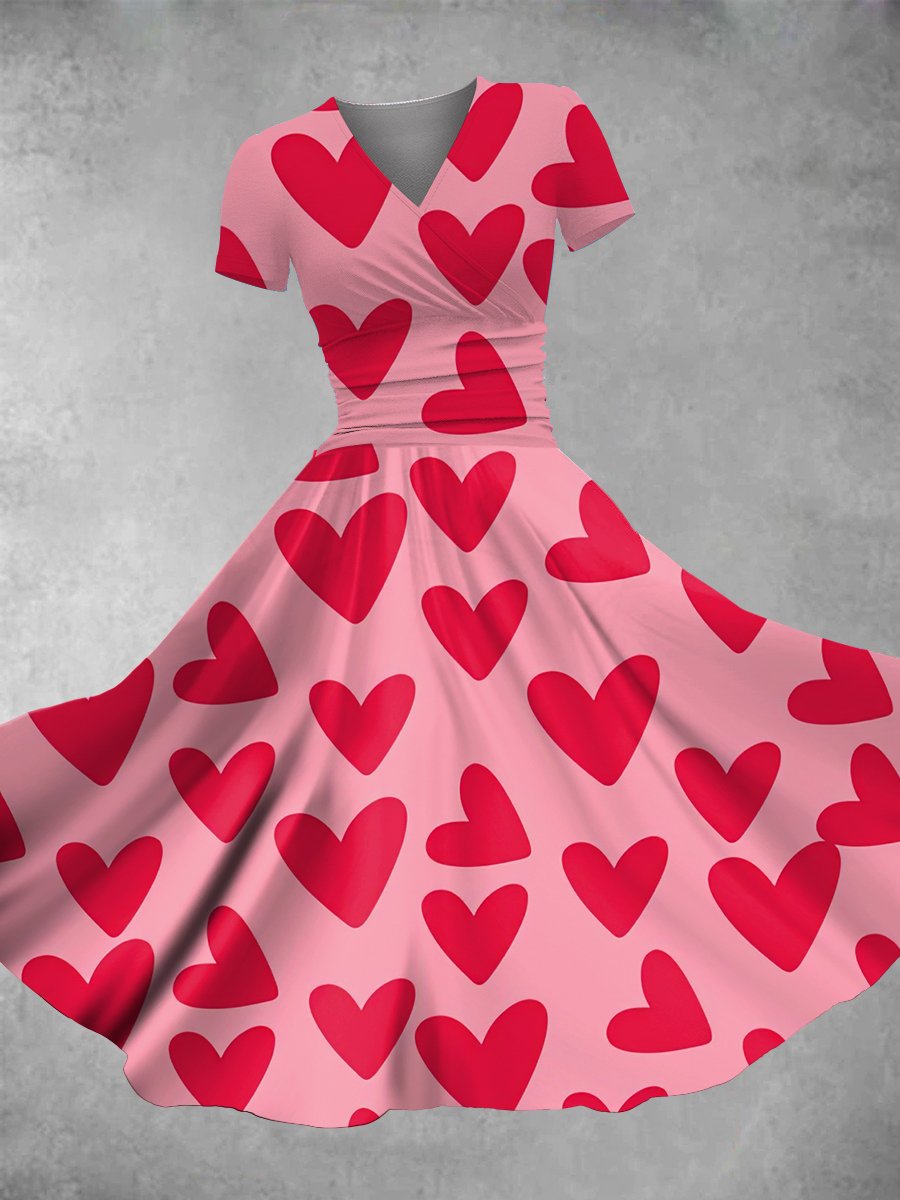 Women's Valentine's Day Heart Print Maxi Dress