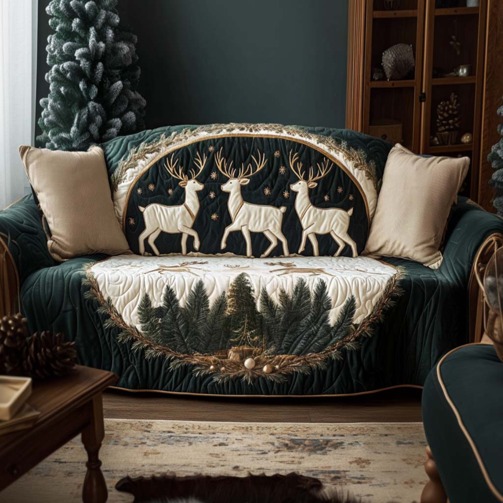 Golden Reindeer Quilted Sofa Cover NCU0NT10745 everthome