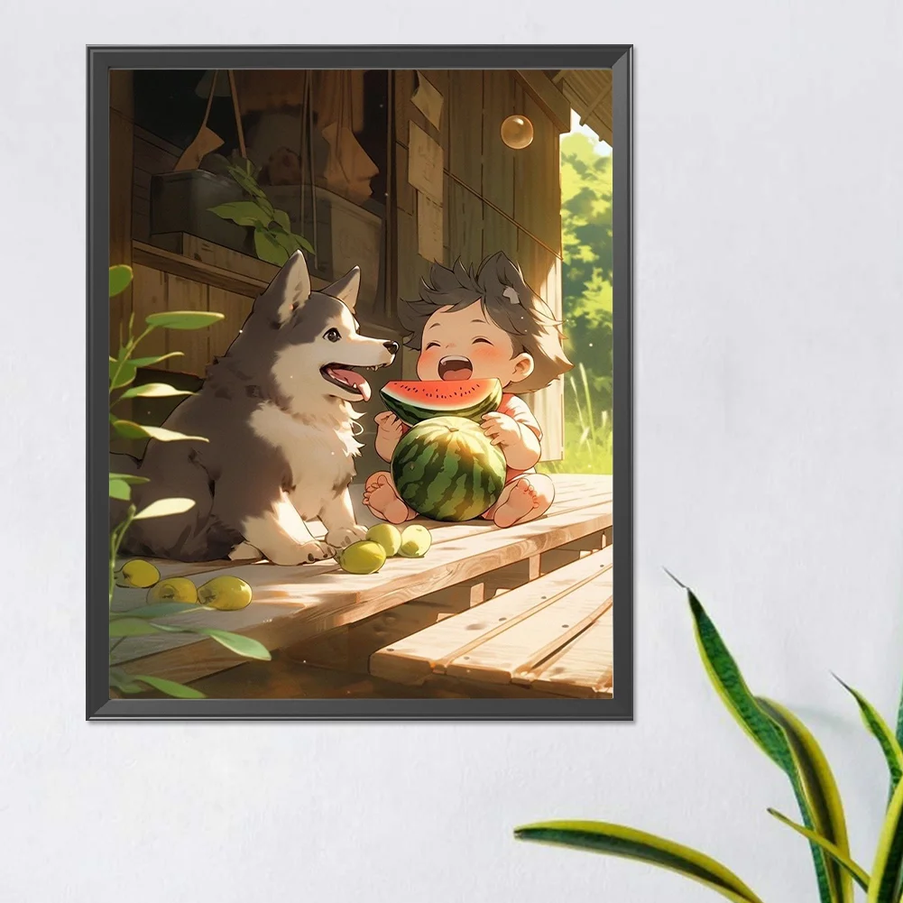 Diamond Painting - Full Round Drill - Child Eating Watermelon(Canvas|40*50cm)