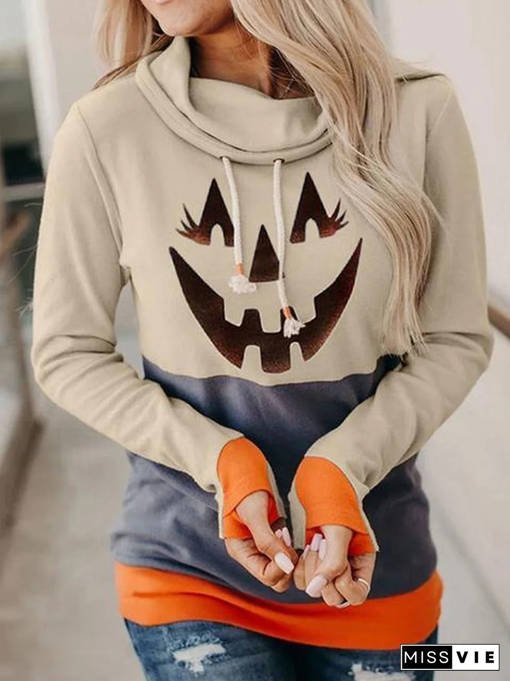 Halloween Print Color Block Pullover