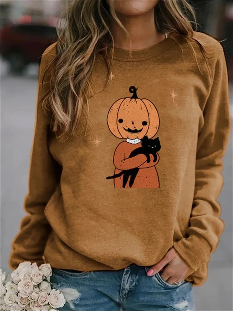Pumpkin Friend With Black Cat Sweatshirt