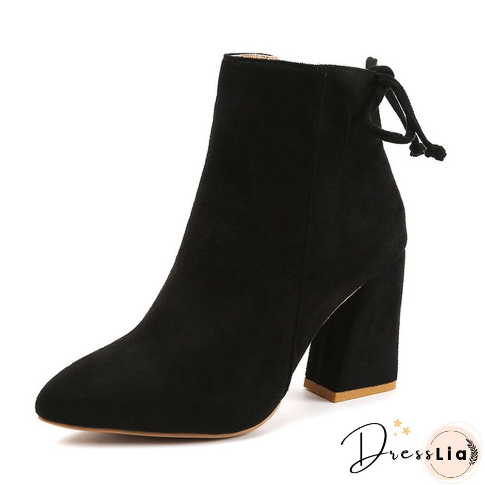 Winter Boots Short Boots Suede Ankle Boots Thick Heel Boots Solid Color Women Shoes Pump Boot