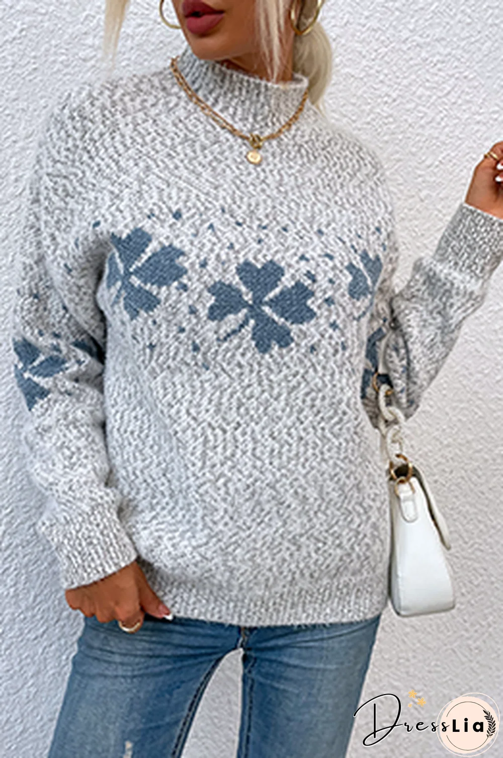 Casual Snowflakes Basic Half A Turtleneck Tops