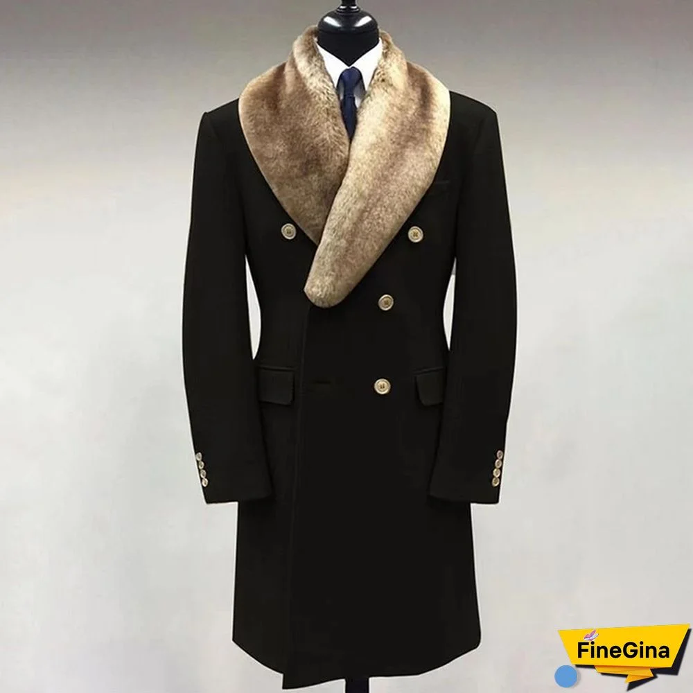 Men's Casual Fur Lapel Collar Graphic Pattern Long Sleeve Coat