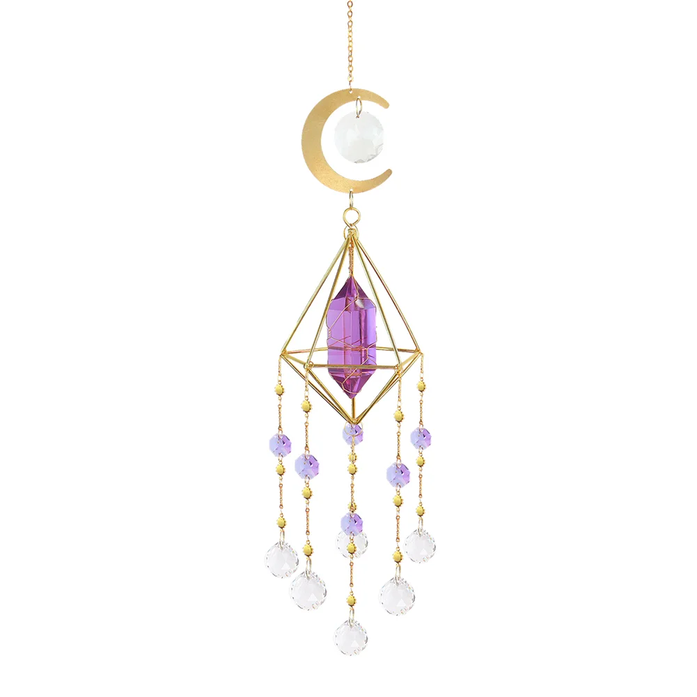 Crystal Hexagon Moon Chandelier Pendant Prism Wind Chime Hanging Home Decor