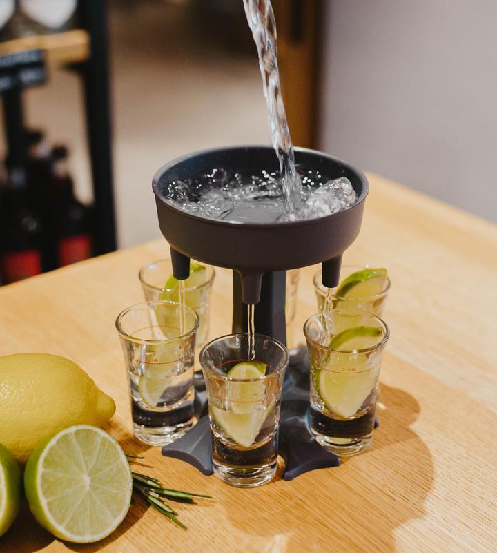 ?HOT SELLER?6 Shot Glass Dispenser and Holder/Carrier Caddy Liquor Dispenser Party Gifts Drinking Games Shot Glasses Get The Party Started Faster!