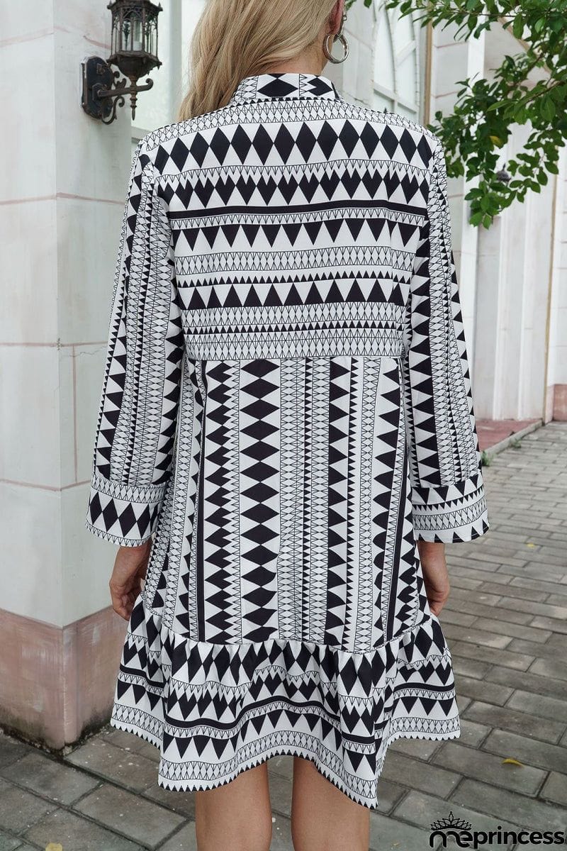 Elegant Geometric Patchwork Fold V Neck A Line Dresses(4 Colors)