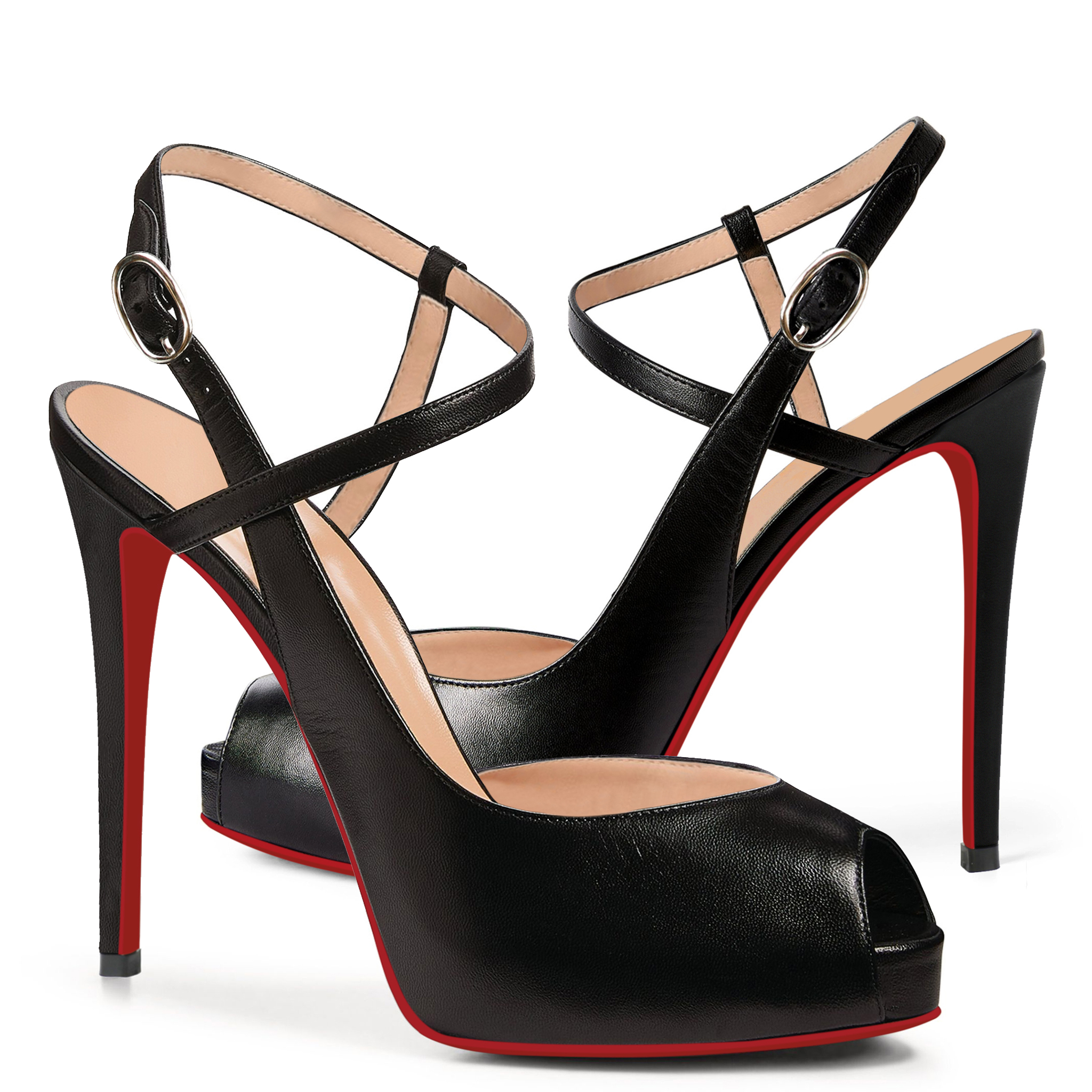 120mm Women Slingback Matte Pumps Ankle Strap Stiletto Peep Toe Dress Red Bottoms Shoes-vocosishoes
