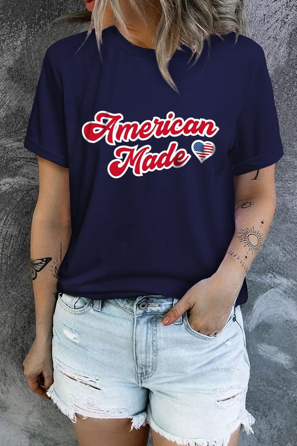 American Made Flag American Flag Heart Shape Print Short Sleeve Tee