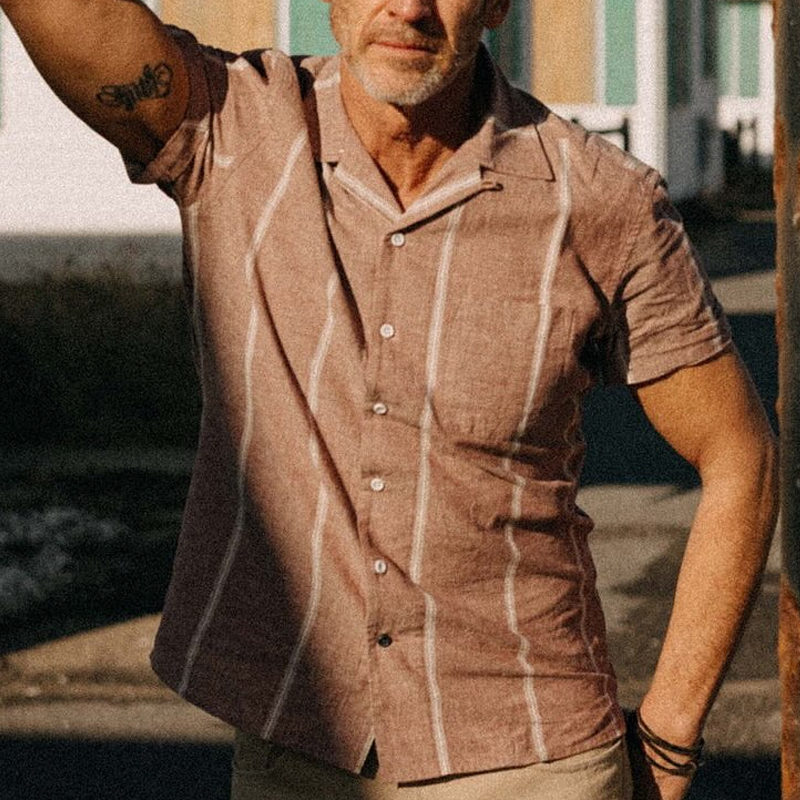 Vintage Cotton And Linen Striped Single-Breasted Short-Sleeved Shirt
