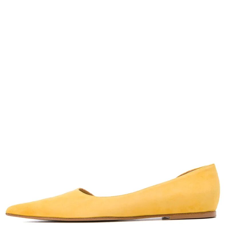 TAAFO Yellow Flock Classic Flats Women Pointed Toe Female For Ladies Basic Office Shoes