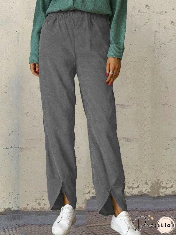 Pants Corduroy Elastic Waist Straight-Leg Casual Pants for Women