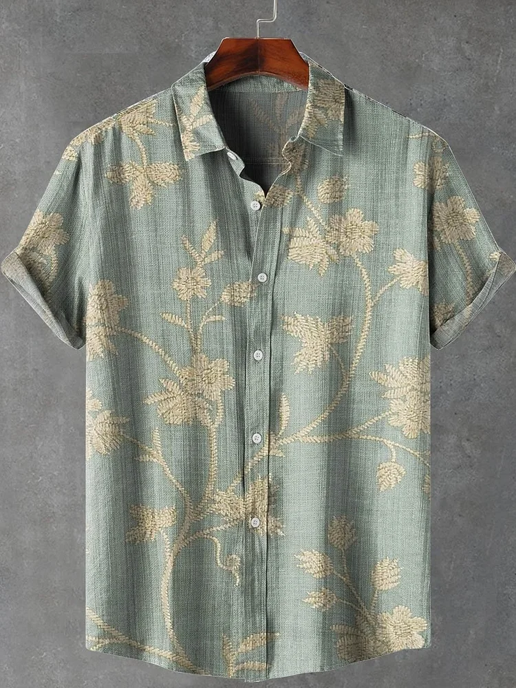 Vintage Floral Art Print Casual 100% Cotton Shirt