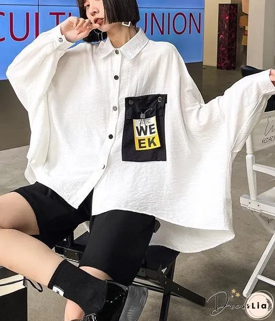 Italian White Batwing Sleeve Cotton Pockets Blouses
