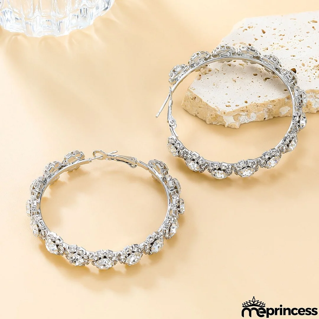 Textured Rhinestone Hoop Earrings
