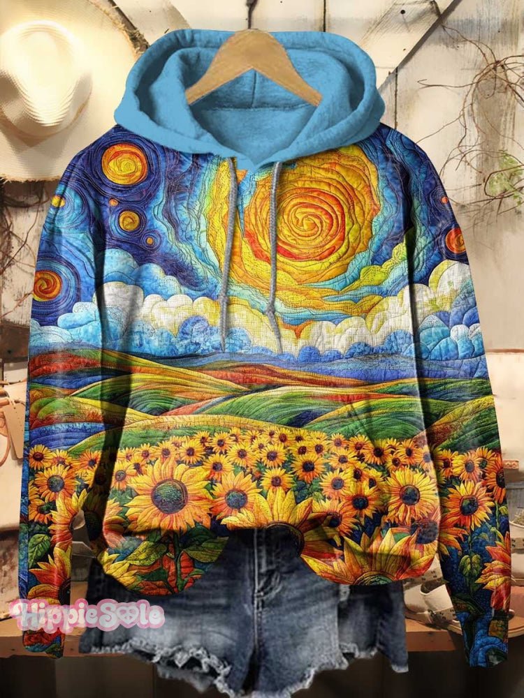 Colorful Sunflower & Sunshine Collage Print Casual Hoodie Sweatshirt Multicolor / S