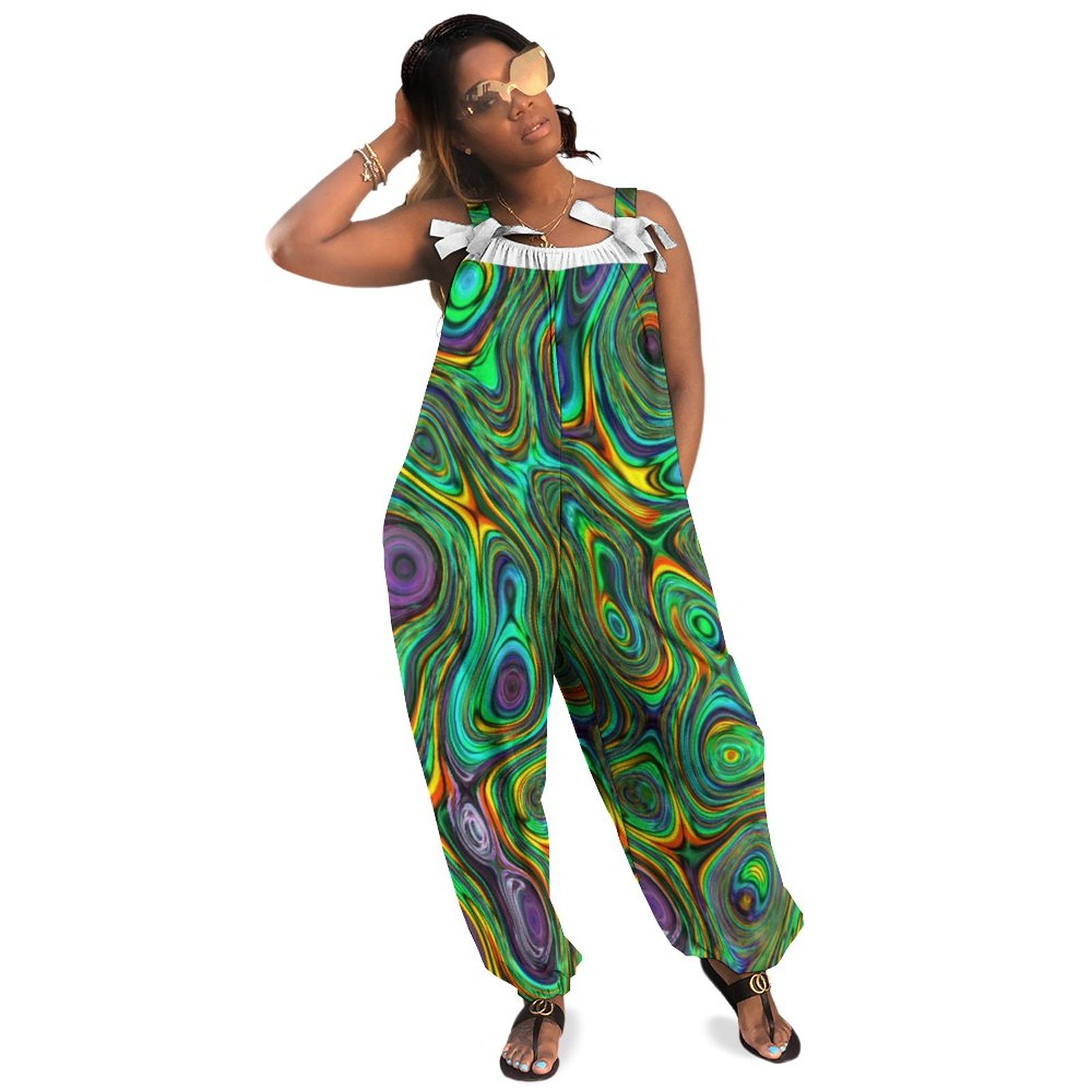 Funky Psychedelic Colorful Abstract Women Plus Size Jumpsuit Summer Loose Harem Pants Casual Long Length Homecoming Pantsuit Plus Size Rompers Women Polyester Spandex