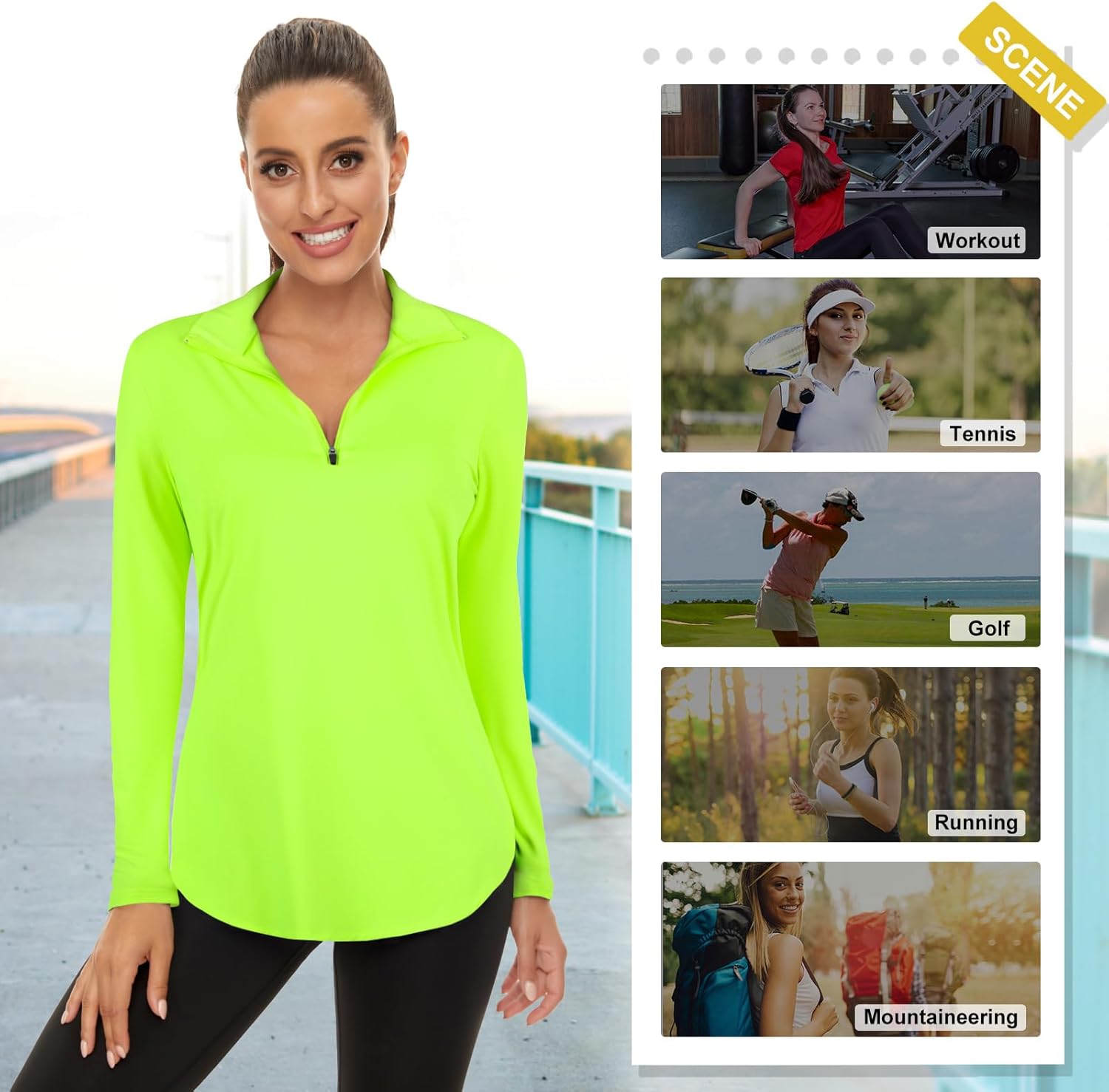 Women's Long Sleeve Golf Tennis Polo Shirts UPF50+ Half Zip Dry Fit Workout Tops Athletic Shirt