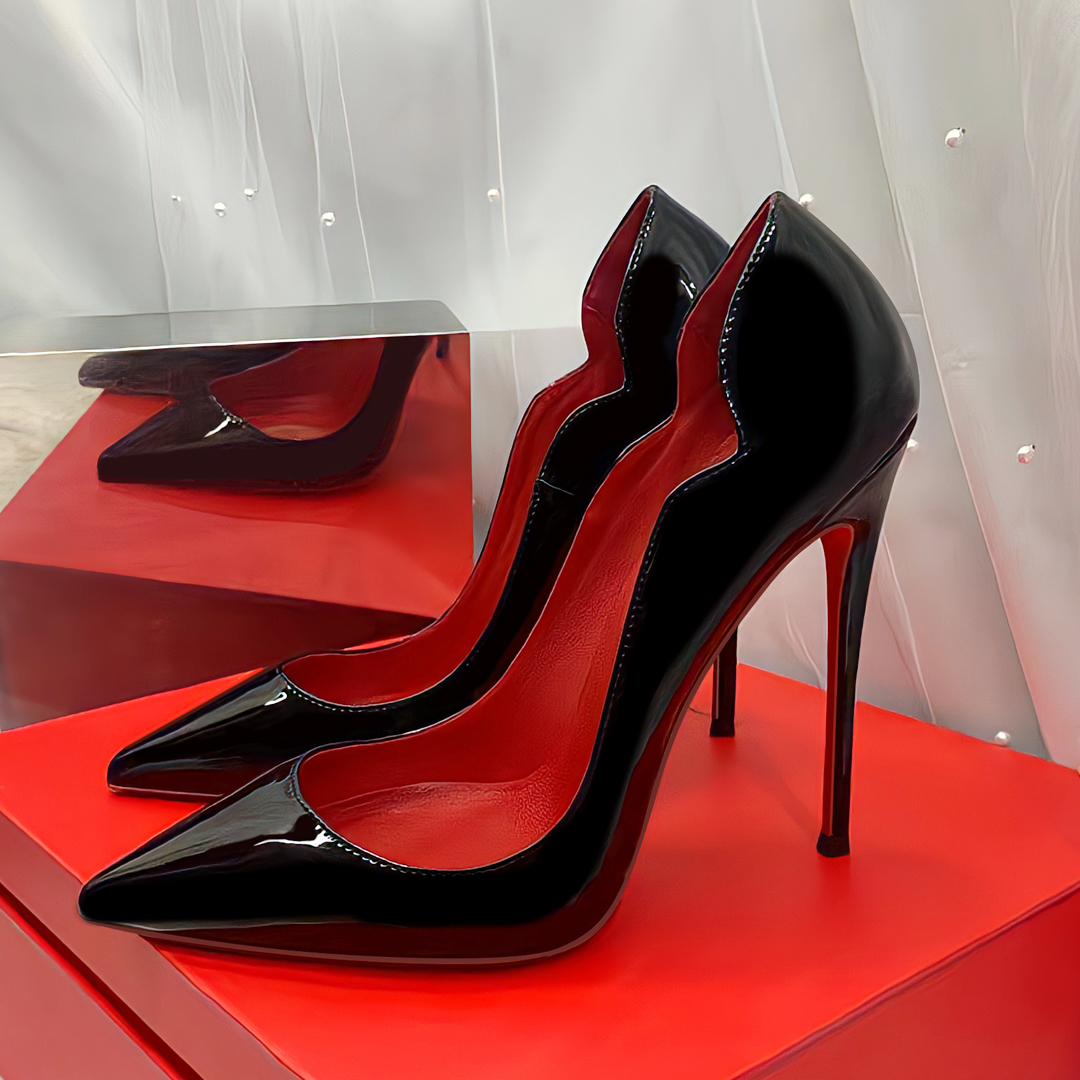 12cm Black Extra Thin Heels Red Sole High Heels Super Shallow Mouth