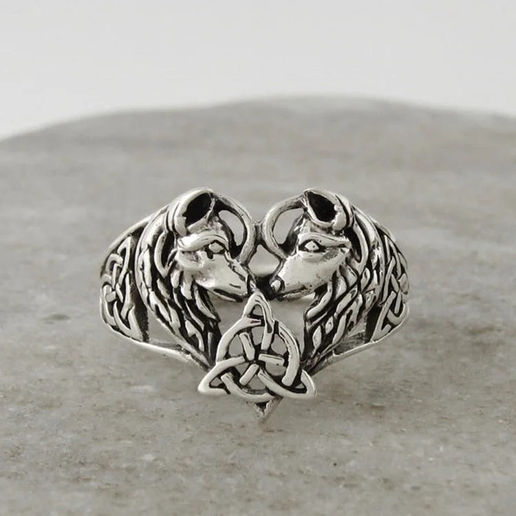 Coutureaura Celtic Trinity Knot Love Wolves Ring