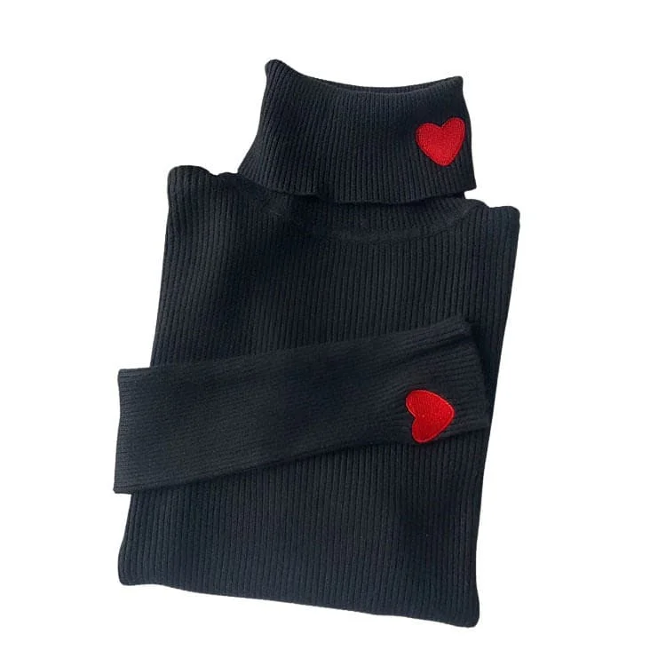 Red Heart Stripe Turtleneck Jumper