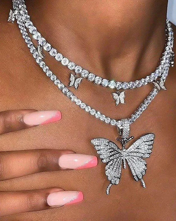 Rhinestone butterfly pendant necklace