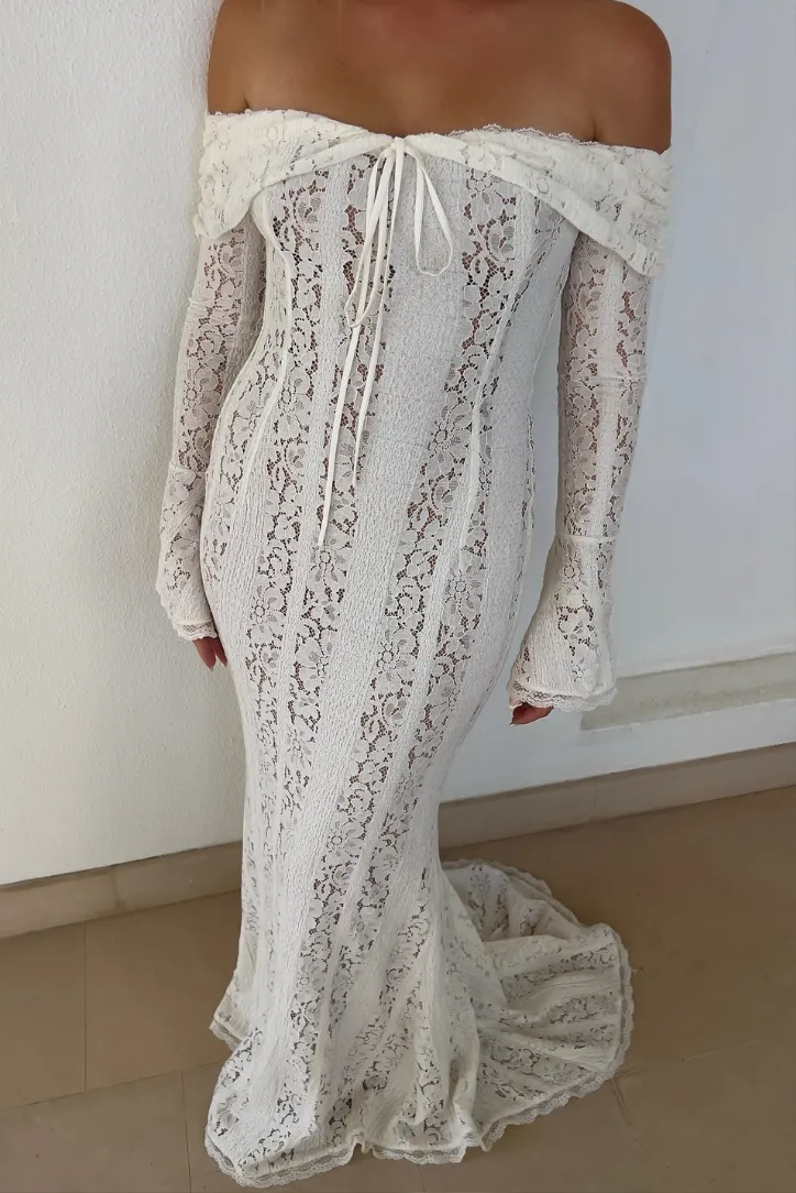 Damen Kleid Carmen-Ausschnitt Lange Ärmel Spitze Elegant-83555-138b8daa-5d68-4e30-a63e-758e86066bbe