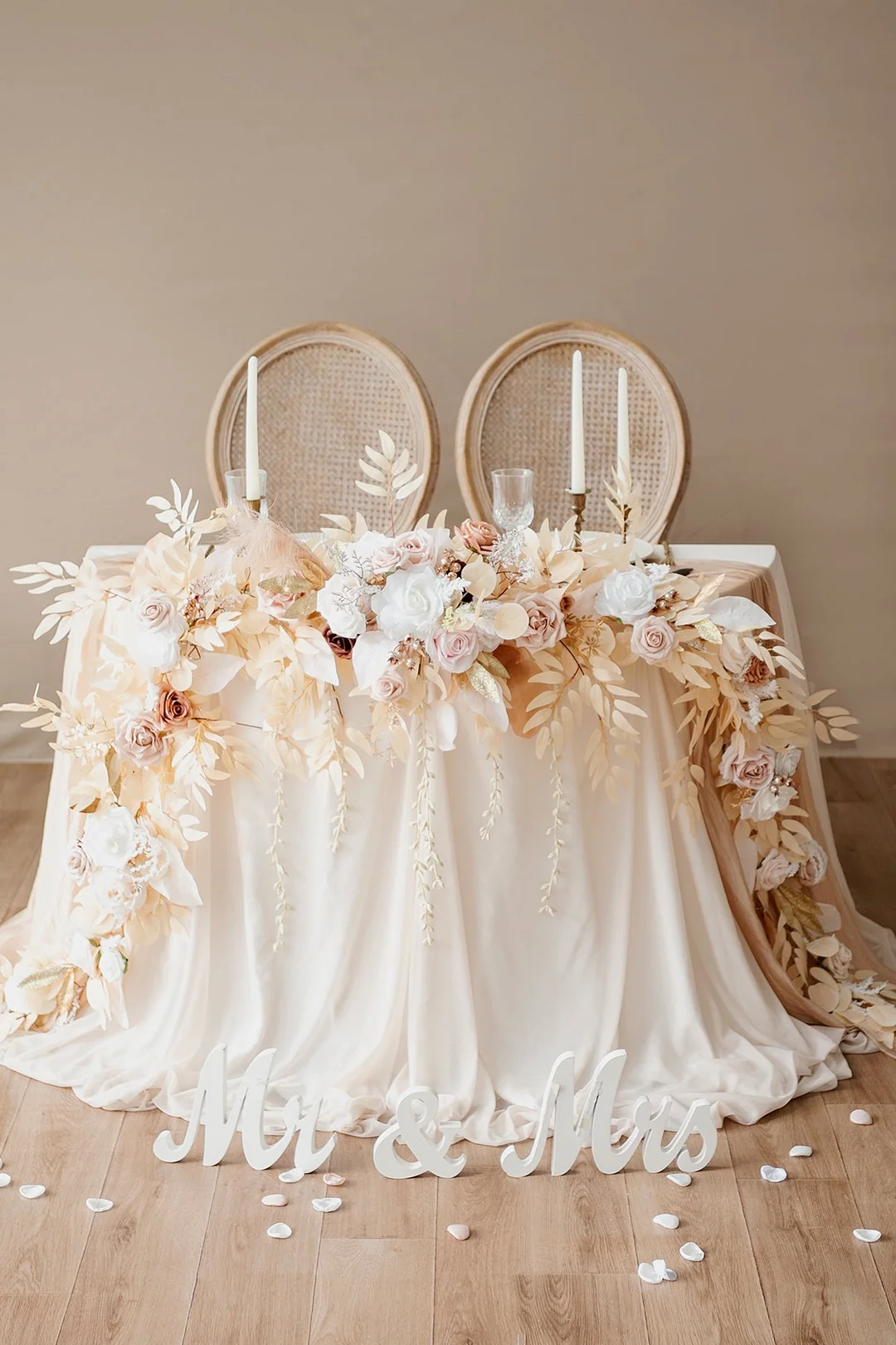 Head Table Flower Garland in White & Beige
