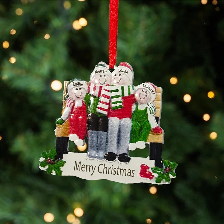 Personalized Family Ornament Engraved 4 Names Christmas Gift